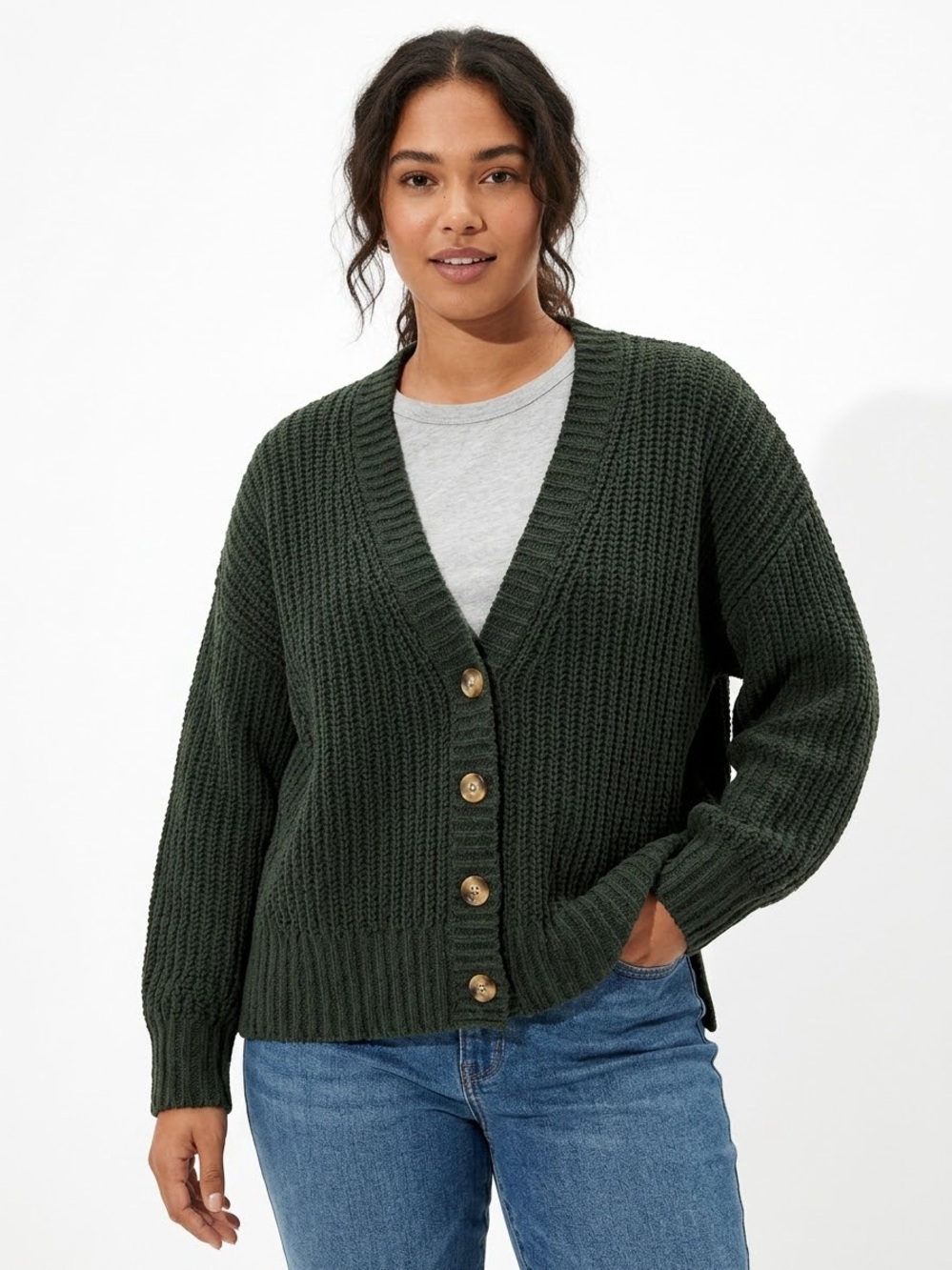 American Eagle Olive Green Oversized Button Front Chunky Cardigan M